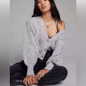 Anthropologie Maeve Small Pointelle Knit V-Neck Cardigan